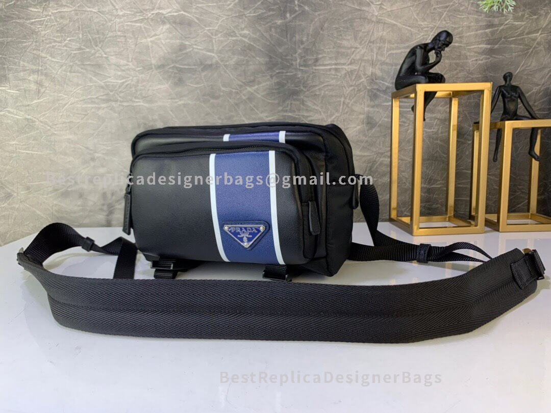 Prada Blue Technical Fabric And Leather Bandoleer Bag 043